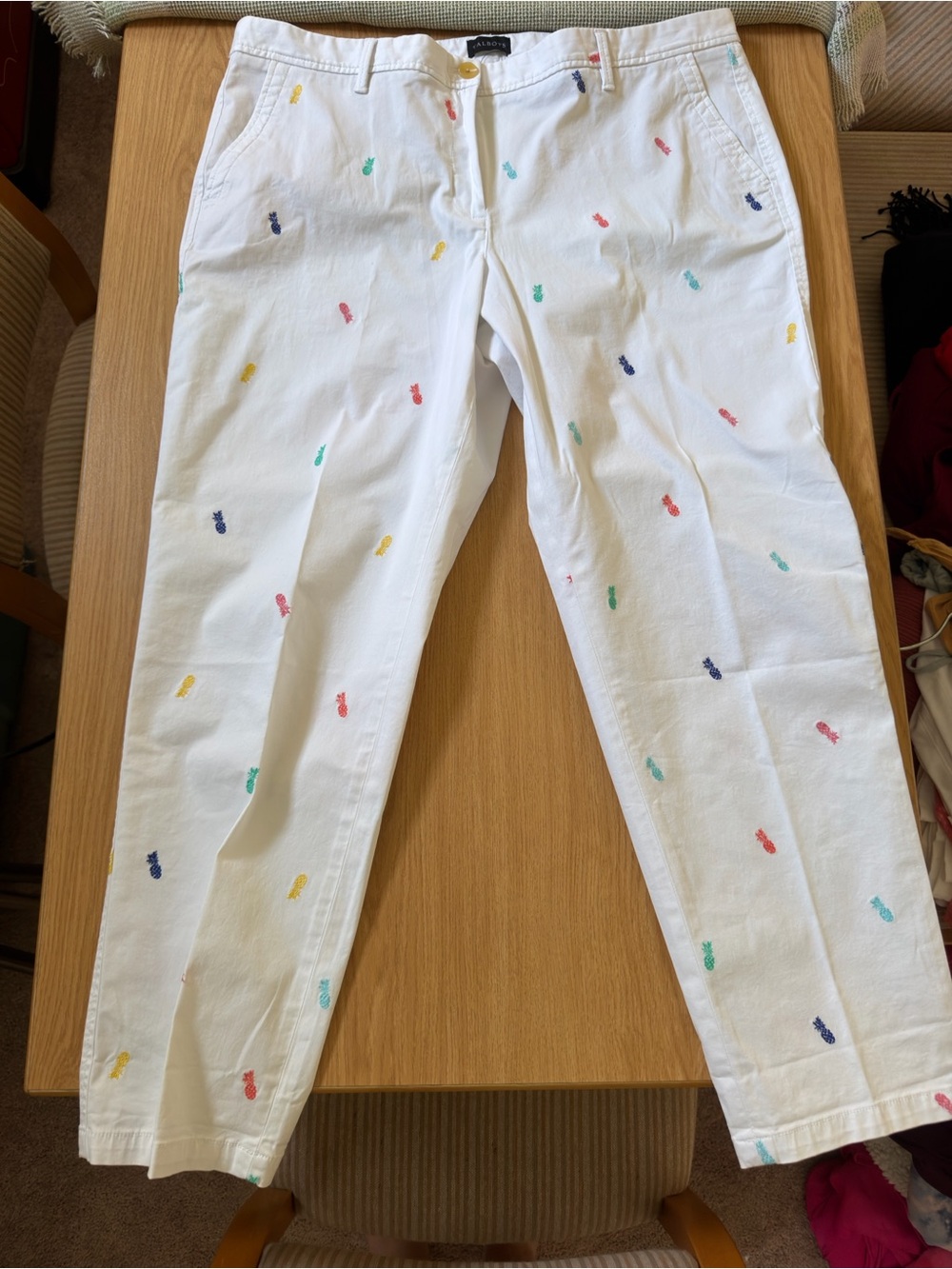 Talbots White Pineapple-Embroidered Cotton Chinos